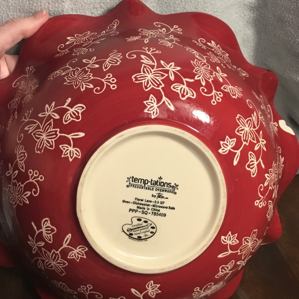 Temp-Tations by Tara Floral Lace Red Bakeware Mixing Bowl ~ 3.5 Quart
